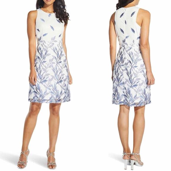 Adrianna Papell Leaf Embroidered Sheath Mini Dress Size 16 - Picture 1 of 12